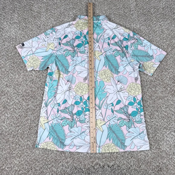 Bad Birdie Polo Shirt Mens XL Pink Blue Tropical Floral Performance Stretch Golf - Picture 10 of 12